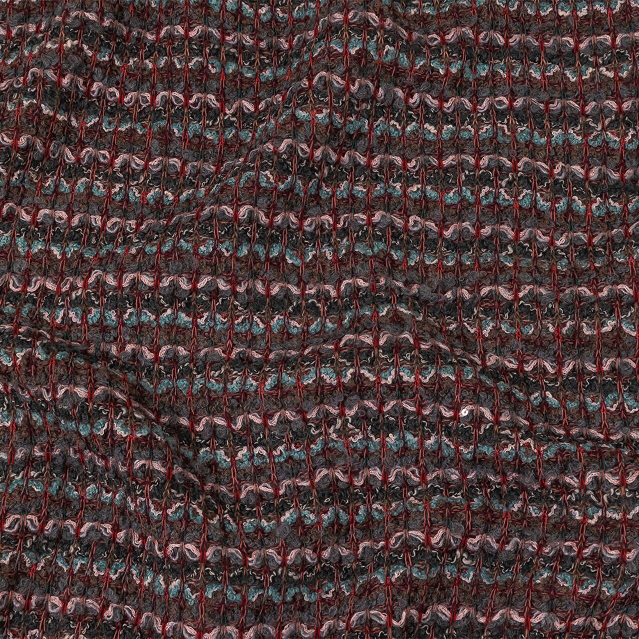 1 Yard Italian Pink Gray and Porcelain Striped Boucle Blended Wool Sweater Knit with Sequins Fabric